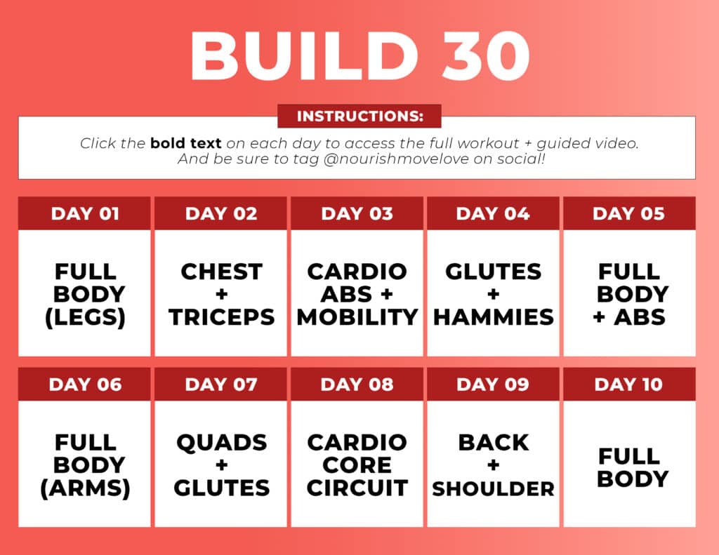 two-week calendar with daily muscle building workouts