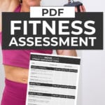 woman with overlay of fitness assessment pdf