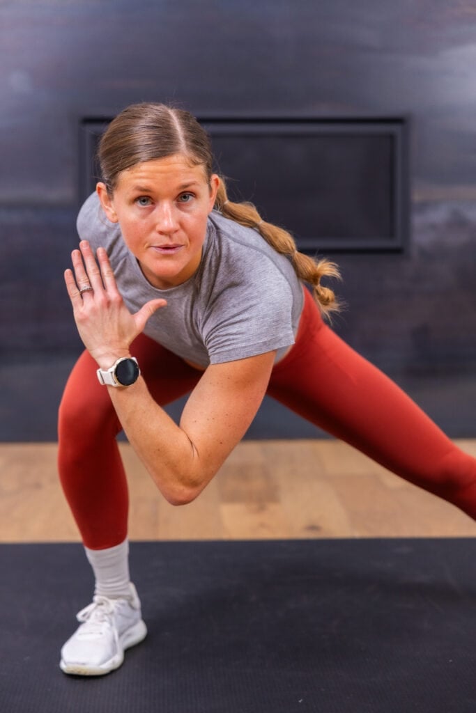 Women performing a runners lateral lunge as part of a fitness test